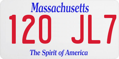 MA license plate 120JL7