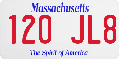MA license plate 120JL8