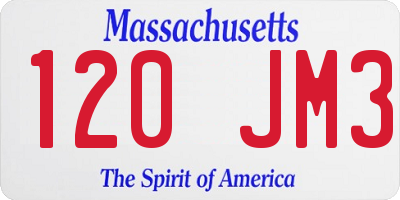MA license plate 120JM3