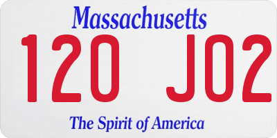 MA license plate 120JO2