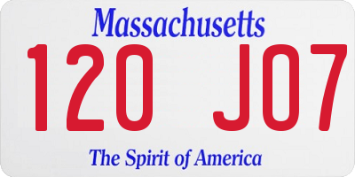 MA license plate 120JO7