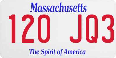 MA license plate 120JQ3
