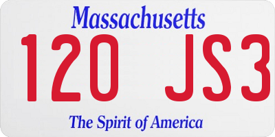 MA license plate 120JS3