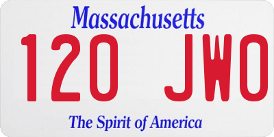MA license plate 120JW0