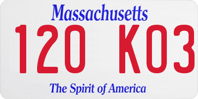 MA license plate 120KO3
