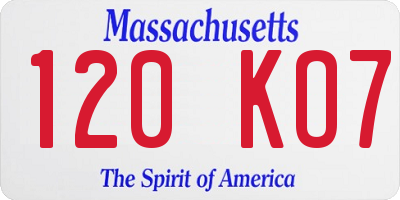 MA license plate 120KO7