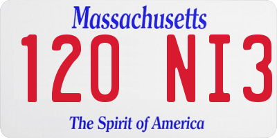 MA license plate 120NI3
