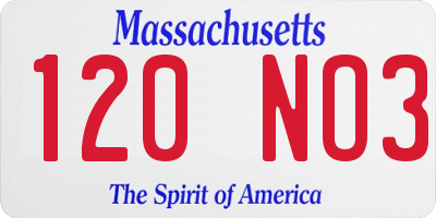 MA license plate 120NO3