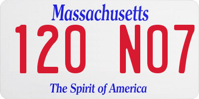 MA license plate 120NO7