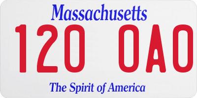 MA license plate 120OA0