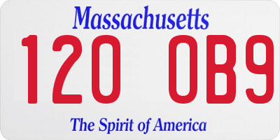 MA license plate 120OB9