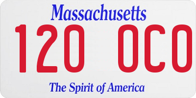 MA license plate 120OC0