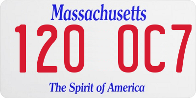 MA license plate 120OC7