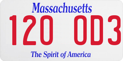 MA license plate 120OD3