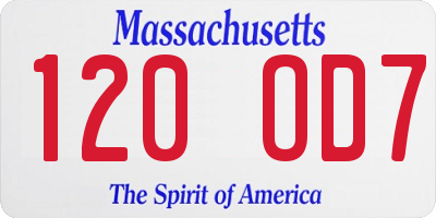 MA license plate 120OD7