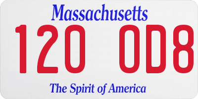 MA license plate 120OD8