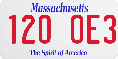 MA license plate 120OE3