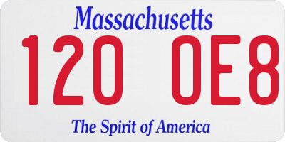 MA license plate 120OE8