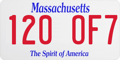 MA license plate 120OF7