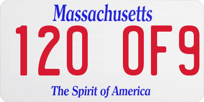 MA license plate 120OF9