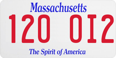 MA license plate 120OI2