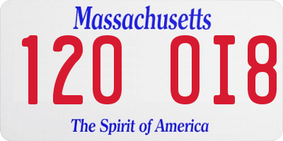 MA license plate 120OI8