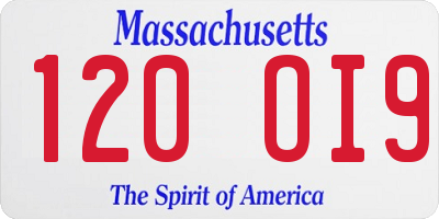 MA license plate 120OI9
