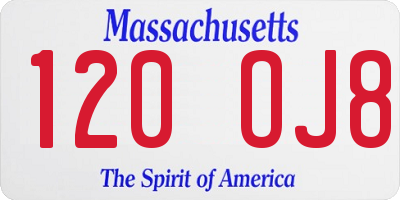 MA license plate 120OJ8