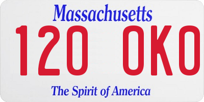 MA license plate 120OK0