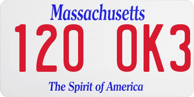 MA license plate 120OK3