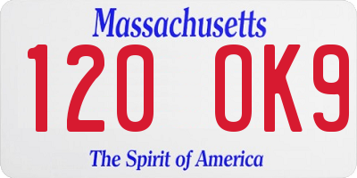 MA license plate 120OK9