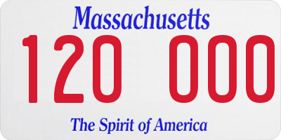 MA license plate 120OO0