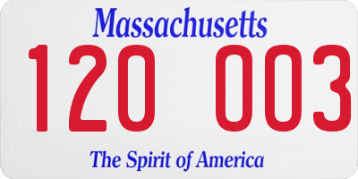 MA license plate 120OO3