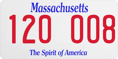 MA license plate 120OO8
