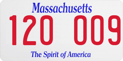 MA license plate 120OO9