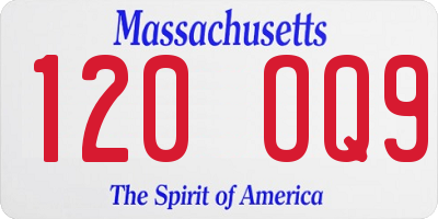 MA license plate 120OQ9