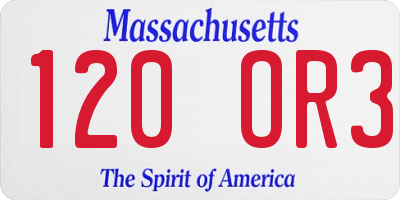 MA license plate 120OR3
