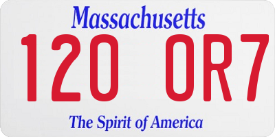 MA license plate 120OR7
