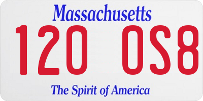 MA license plate 120OS8