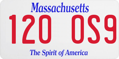 MA license plate 120OS9