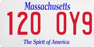 MA license plate 120OY9