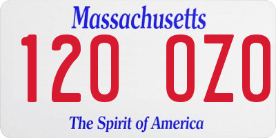 MA license plate 120OZ0