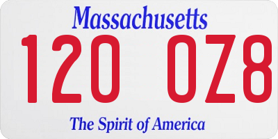 MA license plate 120OZ8