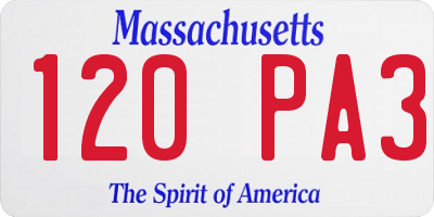 MA license plate 120PA3