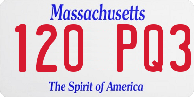 MA license plate 120PQ3