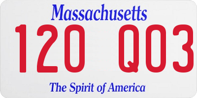 MA license plate 120QO3