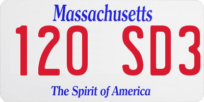 MA license plate 120SD3