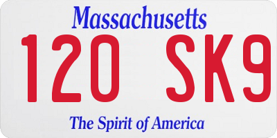 MA license plate 120SK9