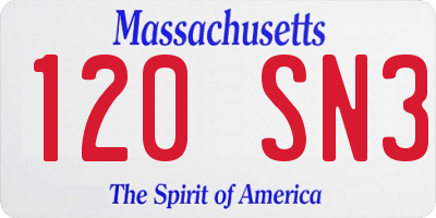 MA license plate 120SN3