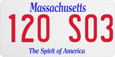 MA license plate 120SO3